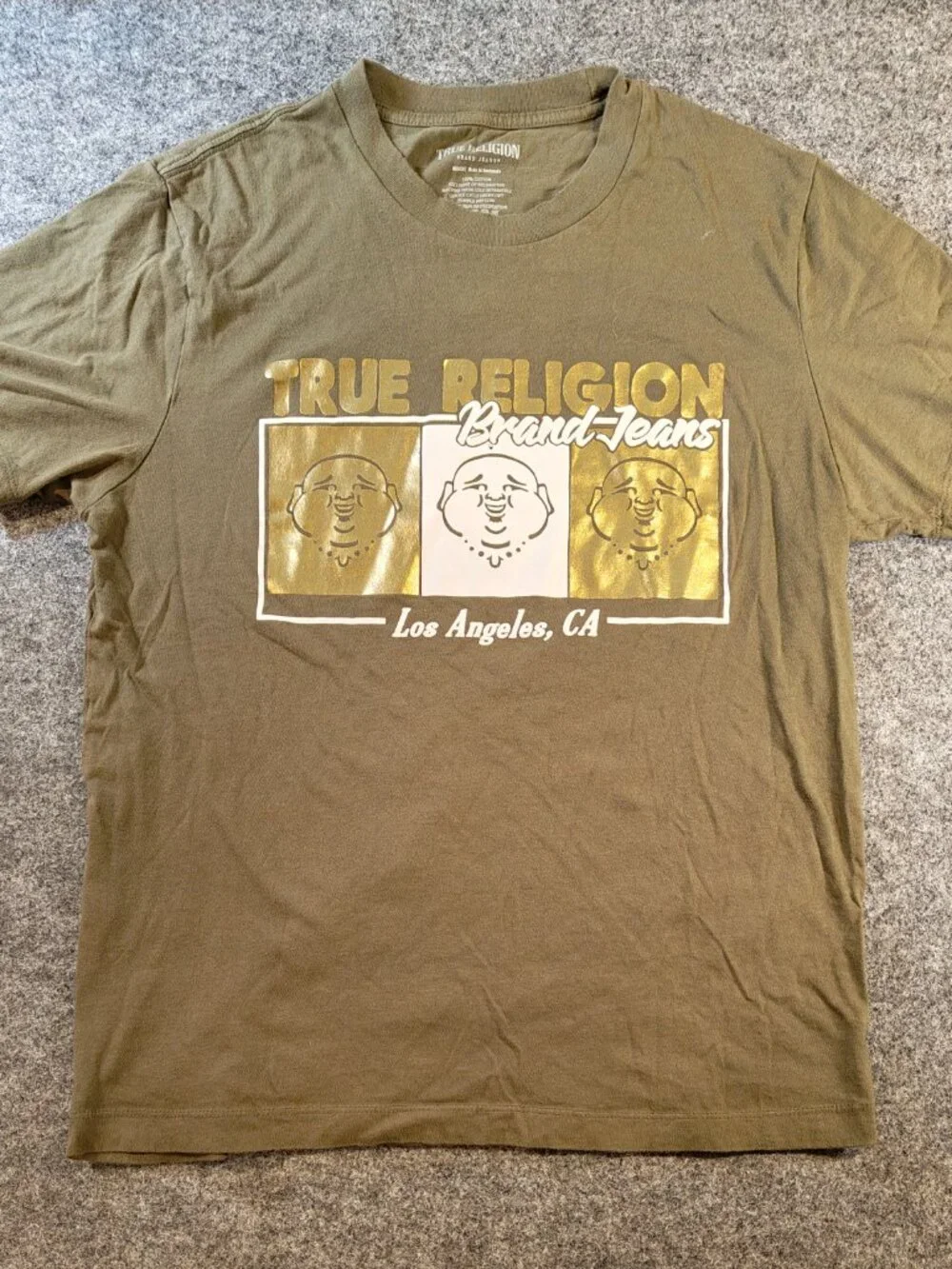 True Religion Metallic Buddha Graphic Tee Olive Green (M)